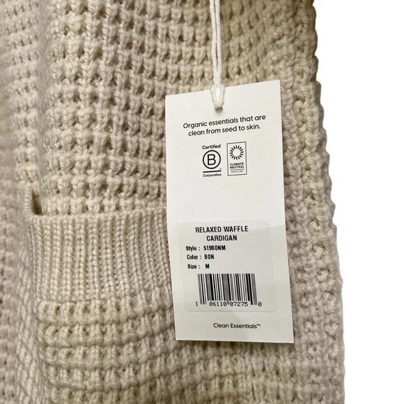 Mate the Label Relaxed Merino Wool Waffle Cardigan Sweater Bone Medium NWT - Picture 4 of 6